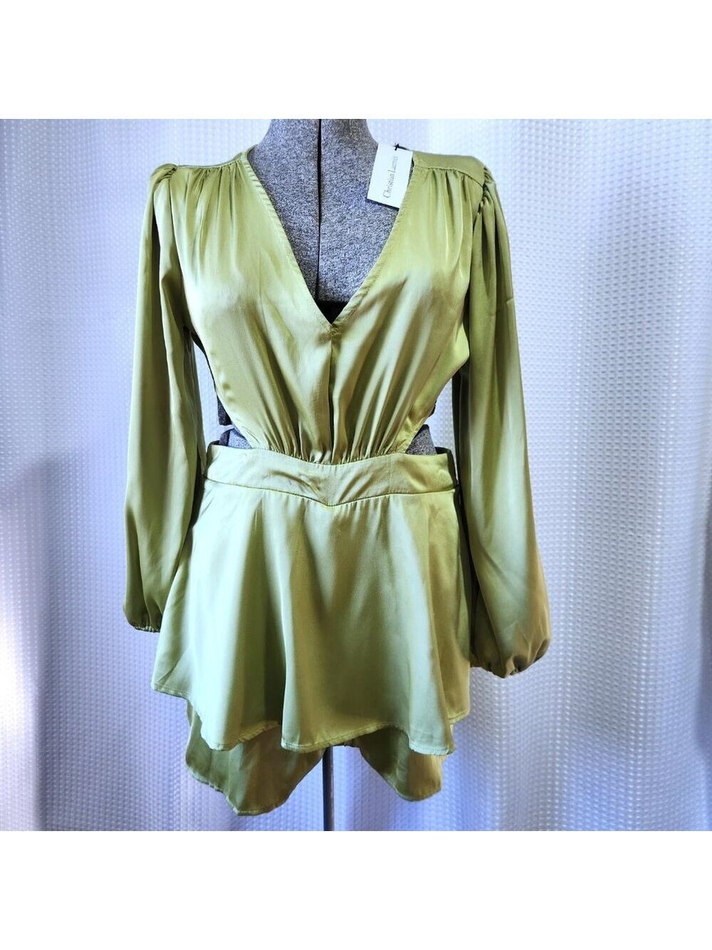 Christian Lacroix Green Satin Long Sleeve Romper Size L – NWT (Flaws)